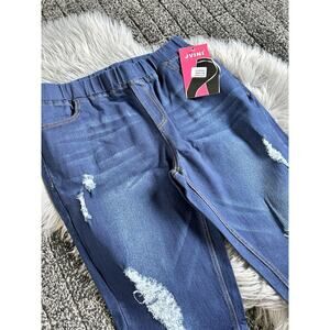 Jvini Jegging Jeans Women's Size 1XL Pull On Distressed Elastic Waist Dark‎ Blue